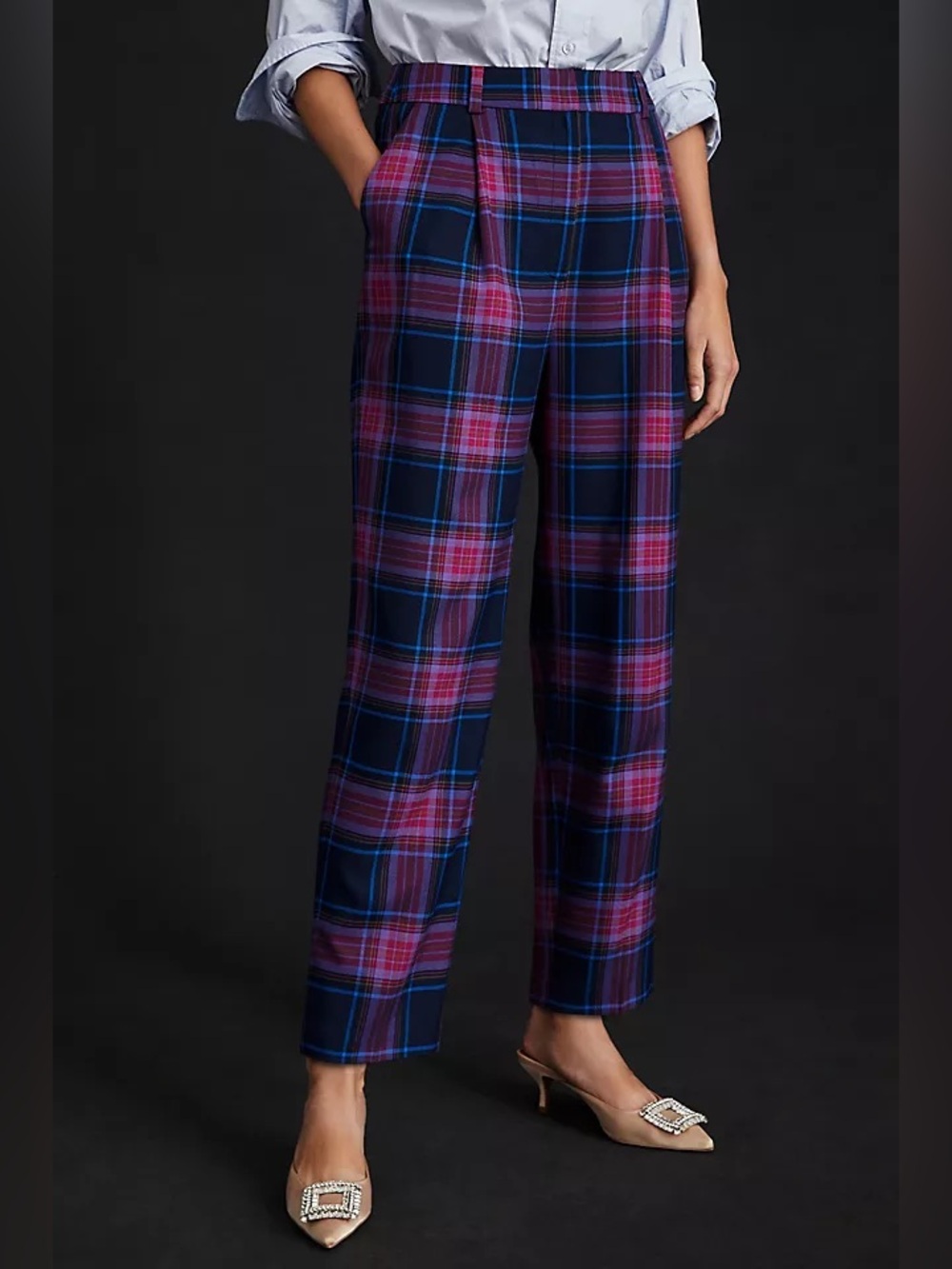 Plaid Ankle Pants in Purple/Blue